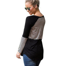 2016 Trendy Fashion Womens Casual Loose Long Sleeve Clothes Patchwork Hit Color Striped Tee Tops Female T-Shirt poleras de mujer