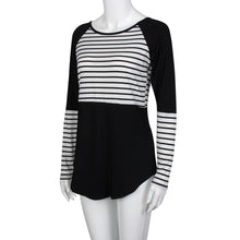 2016 Trendy Fashion Womens Casual Loose Long Sleeve Clothes Patchwork Hit Color Striped Tee Tops Female T-Shirt poleras de mujer