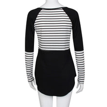 2016 Trendy Fashion Womens Casual Loose Long Sleeve Clothes Patchwork Hit Color Striped Tee Tops Female T-Shirt poleras de mujer