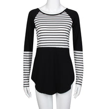 2016 Trendy Fashion Womens Casual Loose Long Sleeve Clothes Patchwork Hit Color Striped Tee Tops Female T-Shirt poleras de mujer