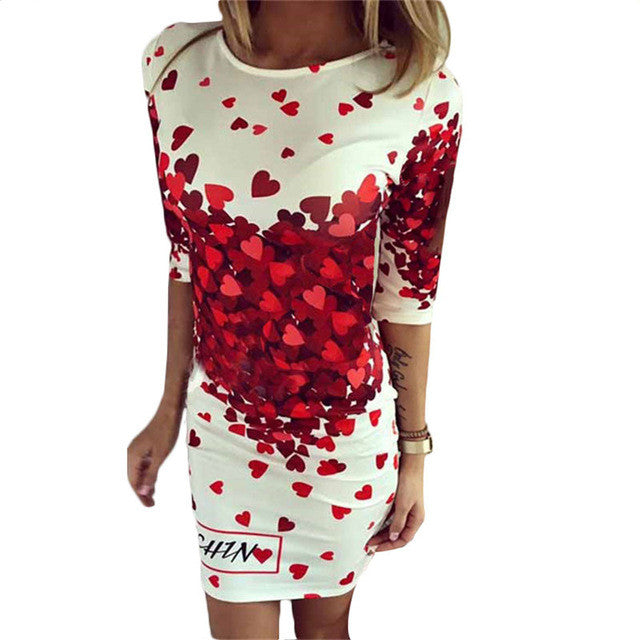 2016 Vestidos Plus Size Sexy Pencil Knee-Length Dress Brief Half Sleeve O-neck Floral Print Women Dresses 71138