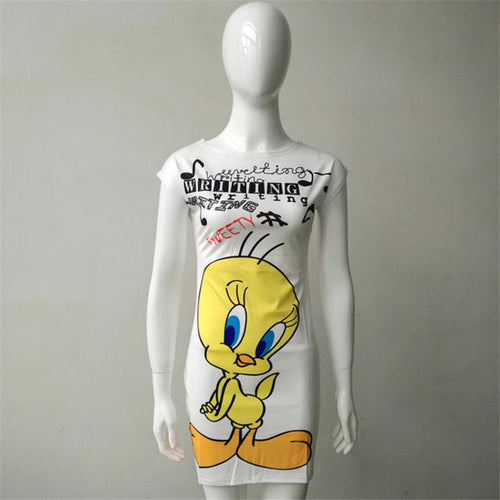 2016 Vestidos Plus Size Sexy Pencil Knee-Length Dress Brief Sleeveless O-neck Animal Letter Duck Print Women Dresses 71560