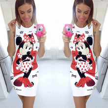 2016 Vestidos Plus Size Sexy Pencil Knee-Length Dress Brief Sleeveless O-neck Animal Mouse Carton Print Women Dresses 71559