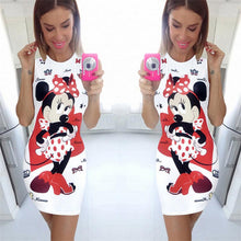2016 Vestidos Plus Size Sexy Pencil Knee-Length Dress Brief Sleeveless O-neck Animal Mouse Carton Print Women Dresses 71559