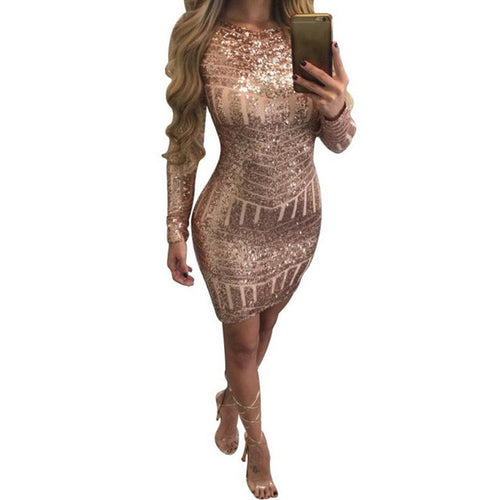 2016 Winter Autumn Dress Women Sequined Backless Sexy clubwear Party Dresses Bodycon Short Mini Dress Vestidos de festa #1130