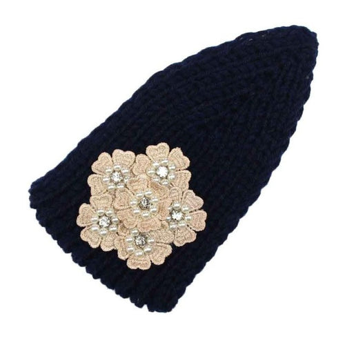 2016 Winter Knitting Headbands Crochet Flower Button Ear Warm Turban Hair Band Female Headband Hair Accessories For Women