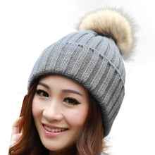 2016 Winter Skullies Beanies Women Knitted Faux Fur Pompom Cap Solid Crochet Hats Female Fashion Chapeu Feminino 12 Colors