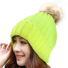 2016 Winter Skullies Beanies Women Knitted Faux Fur Pompom Cap Solid Crochet Hats Female Fashion Chapeu Feminino 12 Colors