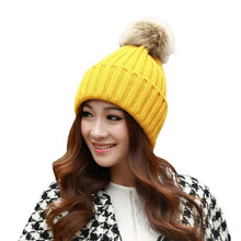 2016 Winter Skullies Beanies Women Knitted Faux Fur Pompom Cap Solid Crochet Hats Female Fashion Chapeu Feminino 12 Colors