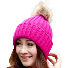 2016 Winter Skullies Beanies Women Knitted Faux Fur Pompom Cap Solid Crochet Hats Female Fashion Chapeu Feminino 12 Colors