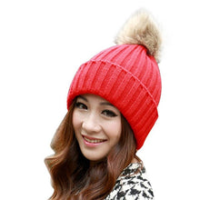2016 Winter Skullies Beanies Women Knitted Faux Fur Pompom Cap Solid Crochet Hats Female Fashion Chapeu Feminino 12 Colors
