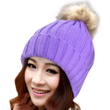 2016 Winter Skullies Beanies Women Knitted Faux Fur Pompom Cap Solid Crochet Hats Female Fashion Chapeu Feminino 12 Colors
