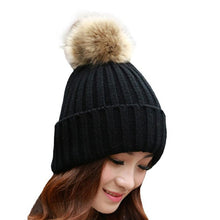 2016 Winter Skullies Beanies Women Knitted Faux Fur Pompom Cap Solid Crochet Hats Female Fashion Chapeu Feminino 12 Colors