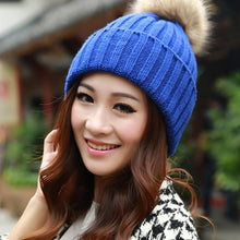 2016 Winter Skullies Beanies Women Knitted Faux Fur Pompom Cap Solid Crochet Hats Female Fashion Chapeu Feminino 12 Colors