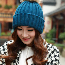 2016 Winter Skullies Beanies Women Knitted Faux Fur Pompom Cap Solid Crochet Hats Female Fashion Chapeu Feminino 12 Colors