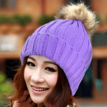2016 Winter Skullies Beanies Women Knitted Faux Fur Pompom Cap Solid Crochet Hats Female Fashion Chapeu Feminino 12 Colors