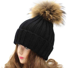 2016 Winter Warm Women Crochet Hat With Raccoon Fur Pompons Knitting Wool Beanies Women Warm Caps Gorros Bonnet Femme