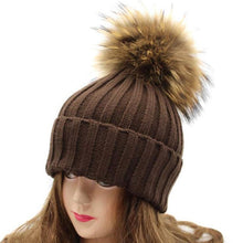 2016 Winter Warm Women Crochet Hat With Raccoon Fur Pompons Knitting Wool Beanies Women Warm Caps Gorros Bonnet Femme