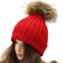 2016 Winter Warm Women Crochet Hat With Raccoon Fur Pompons Knitting Wool Beanies Women Warm Caps Gorros Bonnet Femme