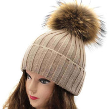 2016 Winter Warm Women Crochet Hat With Raccoon Fur Pompons Knitting Wool Beanies Women Warm Caps Gorros Bonnet Femme