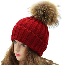 2016 Winter Warm Women Crochet Hat With Raccoon Fur Pompons Knitting Wool Beanies Women Warm Caps Gorros Bonnet Femme