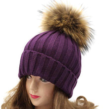 2016 Winter Warm Women Crochet Hat With Raccoon Fur Pompons Knitting Wool Beanies Women Warm Caps Gorros Bonnet Femme
