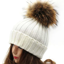 2016 Winter Warm Women Crochet Hat With Raccoon Fur Pompons Knitting Wool Beanies Women Warm Caps Gorros Bonnet Femme