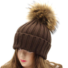 2016 Winter Warm Women Crochet Hat With Raccoon Fur Pompons Knitting Wool Beanies Women Warm Caps Gorros Bonnet Femme