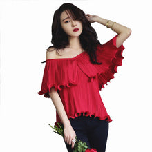 2016 Women Brand New Chiffon Plus Size Tops Butterfly SLeeve Full O-neck Blouse Off Shoulder Slash Neck Shirt 70470