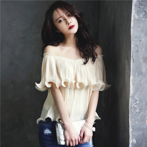 2016 Women Brand New Chiffon Plus Size Tops Butterfly SLeeve Full O-neck Blouse Off Shoulder Slash Neck Shirt 70470