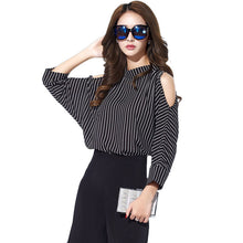 2016 Women New Fashion Blouse Full Sleeve Stand Shirt Plus Size Top M-XL Stripped Blusas 70697