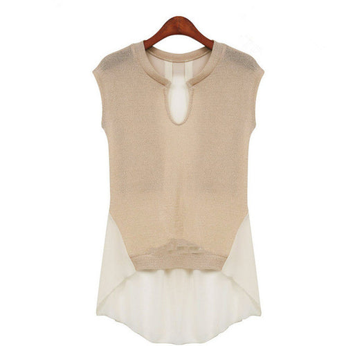 2016 Women New Fashion Blouse Sleeveless O-neck Shirt Plus Size O-neck Top S-XL lace Patchwork Blusas 70699