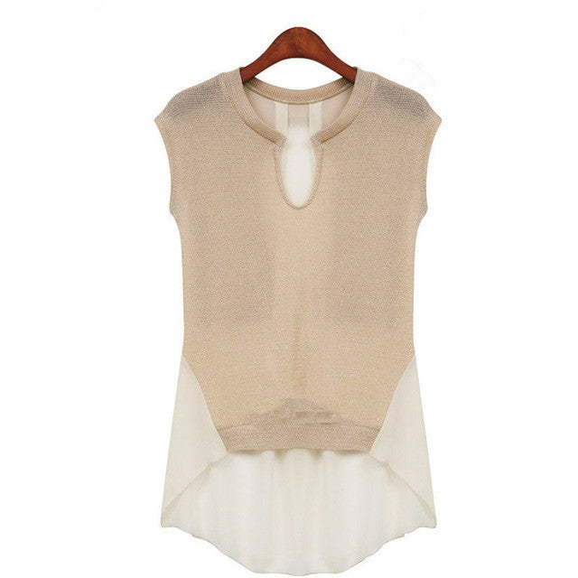 2016 Women New Fashion Blouse Sleeveless O-neck Shirt Plus Size O-neck Top S-XL lace Patchwork Blusas 70699