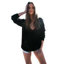 2016 Women Sexy Long Sleeve Knitted Pullover V Neck Casual Loose Black Sweater Women Computer Knitwear Tops Femme Good Quality