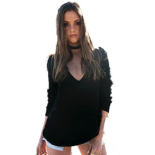 2016 Women Sexy Long Sleeve Knitted Pullover V Neck Casual Loose Black Sweater Women Computer Knitwear Tops Femme Good Quality
