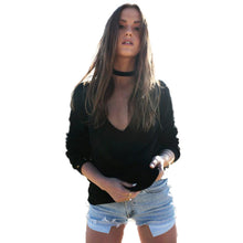 2016 Women Sexy Long Sleeve Knitted Pullover V Neck Casual Loose Black Sweater Women Computer Knitwear Tops Femme Good Quality