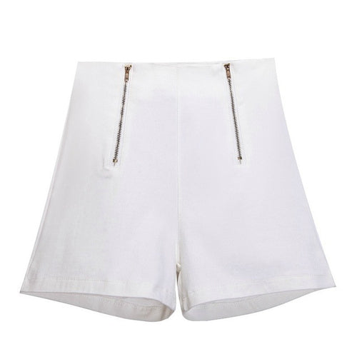 2016 Women Short Pants Elasticity Solid High Waist Double zip Casual Hot Pants Pantaloncini#B630