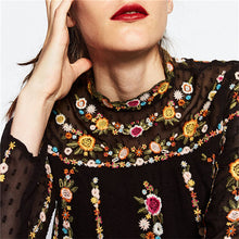 2016 Women Summer Embroidery T Shirt Fashion Woman Tribe Fashion Tops O-Neck Full Sleeve Chiffon t-shirt 72033