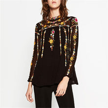 2016 Women Summer Embroidery T Shirt Fashion Woman Tribe Fashion Tops O-Neck Full Sleeve Chiffon t-shirt 72033