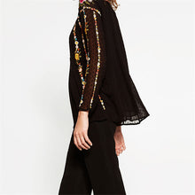 2016 Women Summer Embroidery T Shirt Fashion Woman Tribe Fashion Tops O-Neck Full Sleeve Chiffon t-shirt 72033