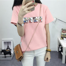 2016 Women Summer Print T Shirt Casual Animal Print Woman Mouse Letter Print Tops O-Neck Short Sleeve t-shirt 71435