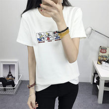 2016 Women Summer Print T Shirt Casual Animal Print Woman Mouse Letter Print Tops O-Neck Short Sleeve t-shirt 71435