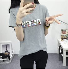 2016 Women Summer Print T Shirt Casual Animal Print Woman Mouse Letter Print Tops O-Neck Short Sleeve t-shirt 71435