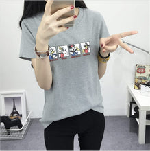 2016 Women Summer Print T Shirt Casual Animal Print Woman Mouse Letter Print Tops O-Neck Short Sleeve t-shirt 71435