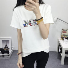 2016 Women Summer Print T Shirt Casual Animal Print Woman Mouse Letter Print Tops O-Neck Short Sleeve t-shirt 71435