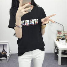 2016 Women Summer Print T Shirt Casual Animal Print Woman Mouse Letter Print Tops O-Neck Short Sleeve t-shirt 71435