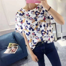 2016 Women Summer Print T Shirt Casual Animal Print Woman Mouse Print Tops O-Neck Short Sleeve t-shirt 71438
