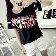 2016 Women Summer Print T Shirt Fashion Animal Print Striped Woman Mouse Print Tops O-Neck Short Sleeve t-shirt 71433