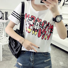 2016 Women Summer Print T Shirt Fashion Animal Print Striped Woman Mouse Print Tops O-Neck Short Sleeve t-shirt 71433