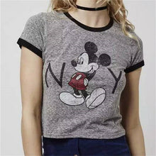 2016 Women Summer Print T Shirt Fashion Animal Print Woman Mouse Print Tops O-Neck Short Sleeve Grey t-shirt 71443